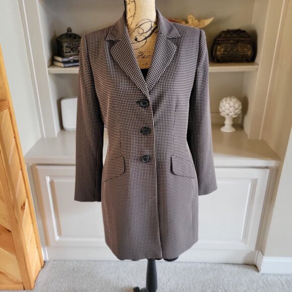 Le Suit Womens Houndstooth Long Blazer Black & Beige SZ 10 - Picture 3 of 10